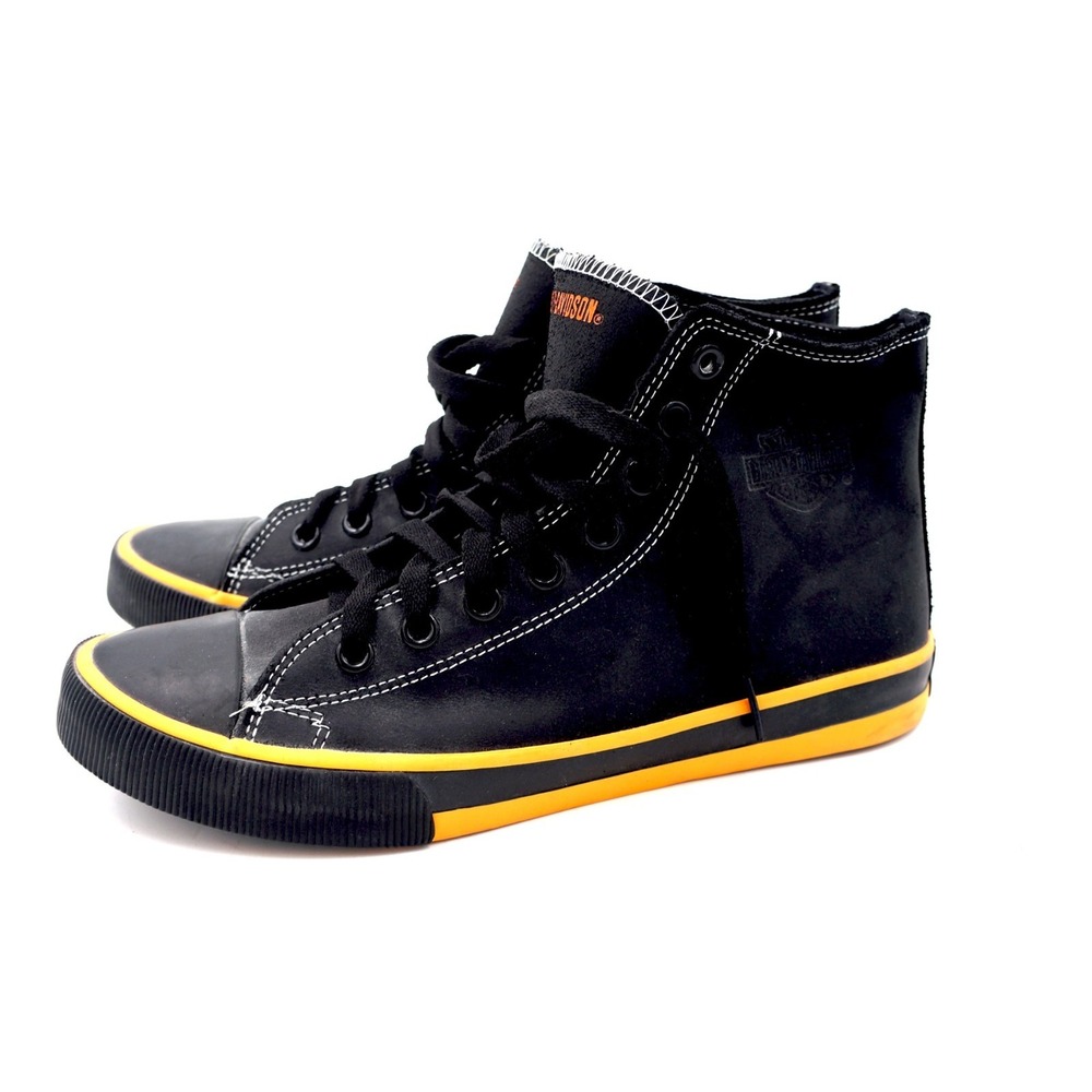Harley Davidson Men's D93816 Black/Orange Leather High-Top Sneakers Shoes 9 - Picture 4 of 13
